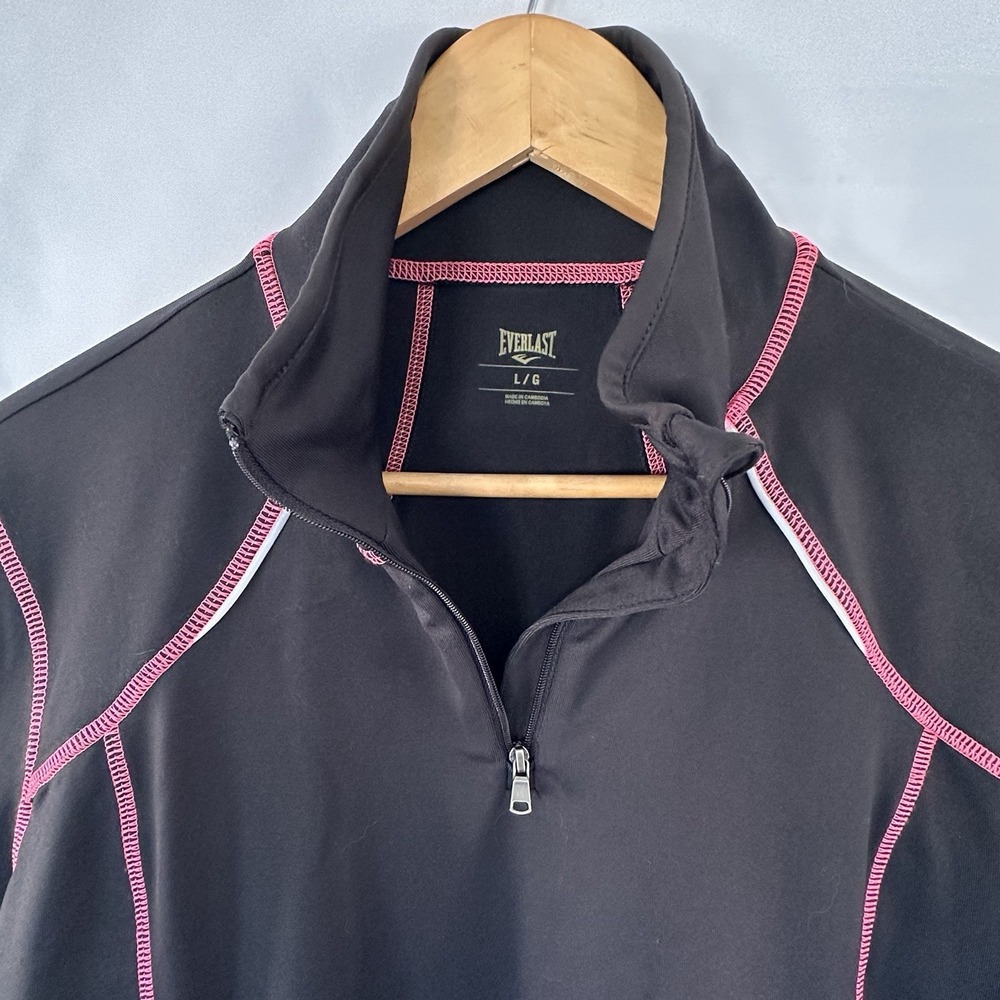 Everlast Black Pink Activewear Top Size L Women's 1/4 Zip Long Sleeve Thumbholes - Picture 7 of 12